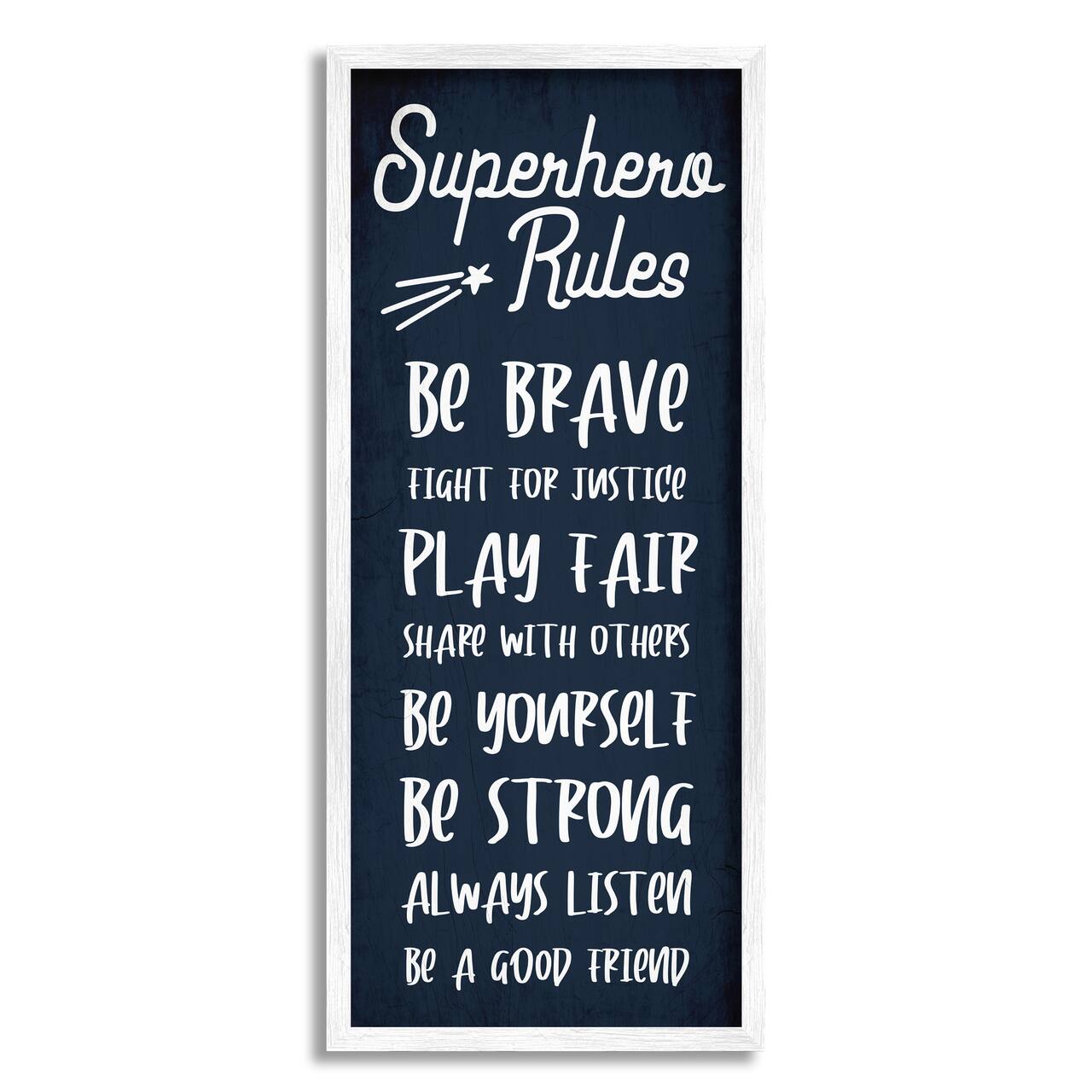 Stupell Industries Brave Superhero Rules Kid's Blue Motivational List in White Frame Wall Art